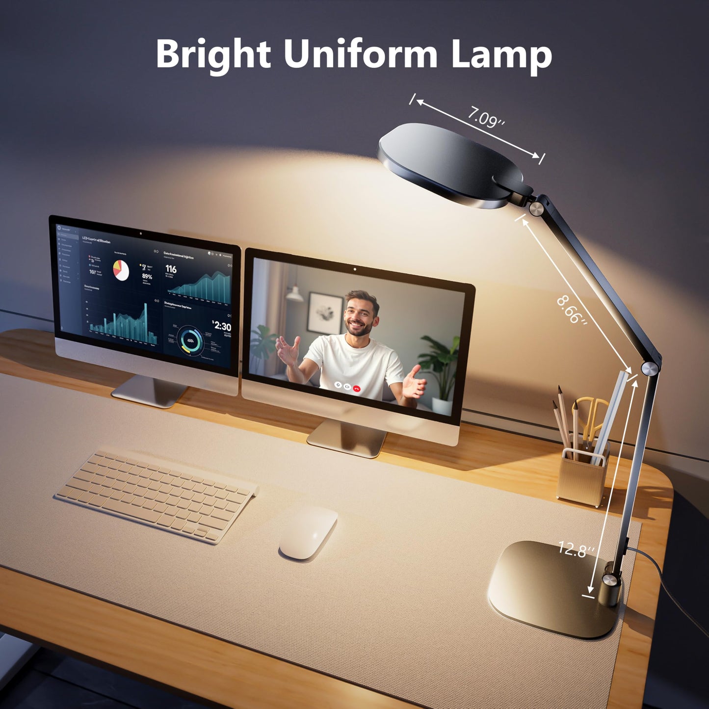 LitONES LED Desk Lamp for Home Office, 15W Desk Light with CRI >95, Memory & Timer Function, 1200LM Dimmable Computer Light for Video Calls, Conference, Reading, Study (Black-2packs)