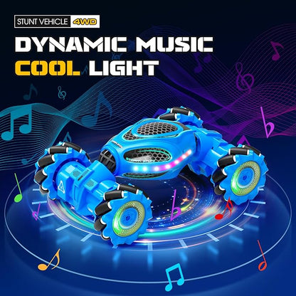 Gesture Sensing RC Stunt Car - Boys Toys Age 6-12 4WD Hand Controlled Remote Control Drift Twist Offroad 360° Rotation Car with Light &amp Music Cool Birthday Presents and Ideas Gifts for Kids Blue