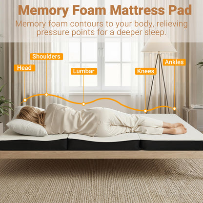 FurryWee Foldable Mattress Queen, Memory Foam Tri Fold Mattress with Removable Washable Cover, 4 inch Folding Floor Mattresses Sleeping Pad for Guest, RV, Travel, Camping, White, 78"x58"x4"