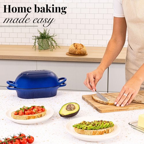 Dutch Oven For Sourdough Bread Baking – Enamelled Cast Iron Bread Loaf Pot – Oven Safe Non Stick Bread Pot – Rectangular, Dark Blue, 24cm x 16cm – by Nuovva