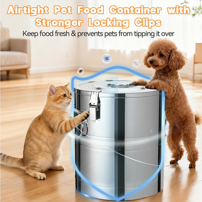 UPSKYPET 40lb Stainless Steel Dog Food Storage Container, Large Capacity Metal Pet Food Storage Container with Scoop, Airtight Dog & Cat Food Treat Bin for Dry Food Keep Fresh for Multi-Pet Households