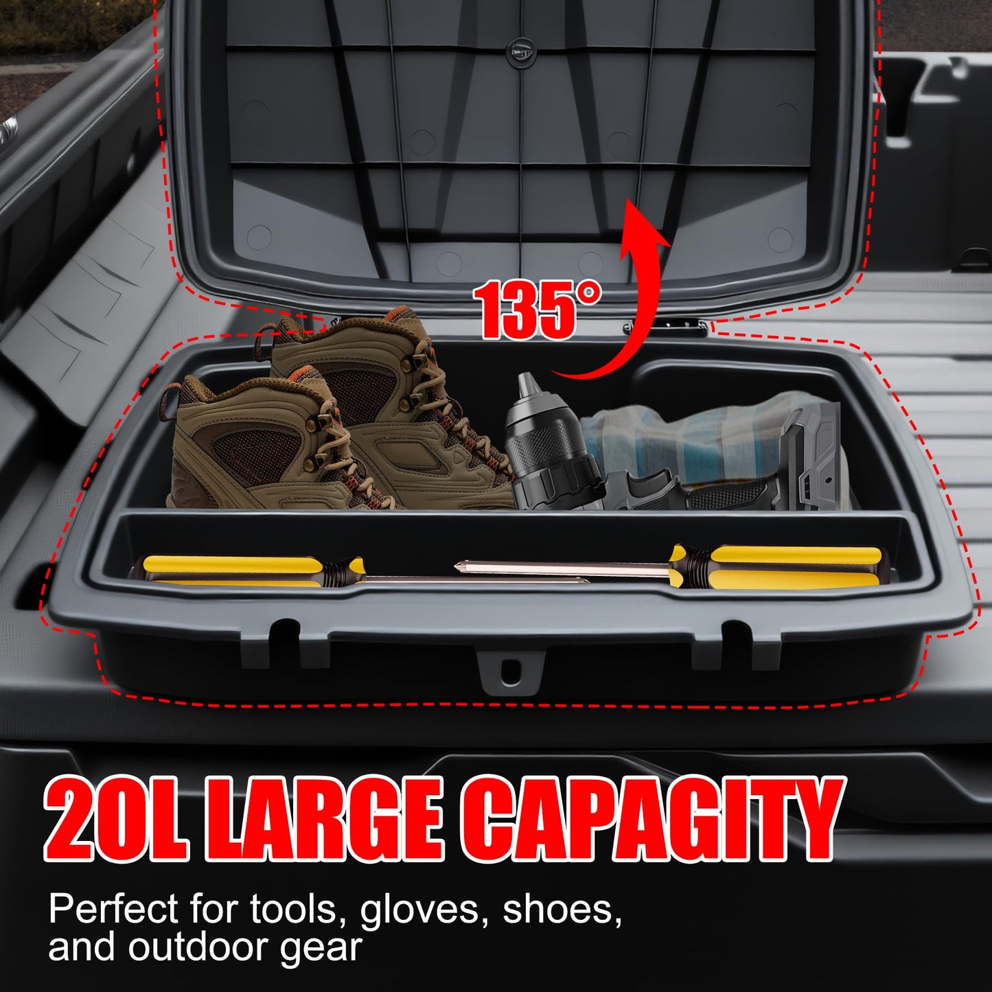 XATVXUTV 20L UTV Cargo Storage Box for Can-Am Defender/Commander, Waterproof Removable Rear Bed Storage Bin with Top Tool Tray for Can Am Defender HD5 HD7 HD8 HD9 HD10 Max/Commander Accessories