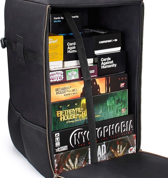 ENHANCE Board Game Backpack - Reinforced Rigid Board Game Storage with Padded Shoulder Straps Carrying Handle and Accessories Pockets for Dice Cards More - Fits and Protects Tabletop Adventures