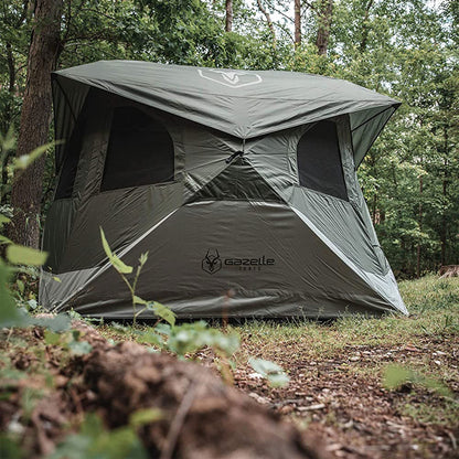 Gazelle Tents™ T4 Hub Tent, Easy 90 Second Set-Up, Waterproof, UV Resistant, Removable Floor, Ample Storage Options, 4-Person, Alpine Green, 94" x 94" x 78", GT400GR