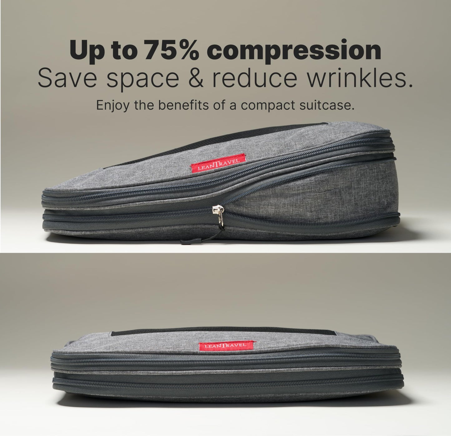 LeanTravel Compression Packing Cubes for Travel Organizers with Double Zipper (12-Pack Grey-Black)