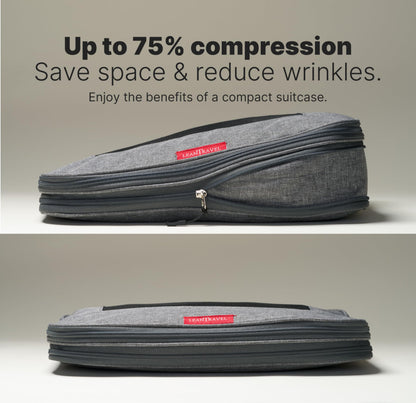 LeanTravel Compression Packing Cubes for Travel Organizers with Double Zipper (12-Pack Grey-Black)