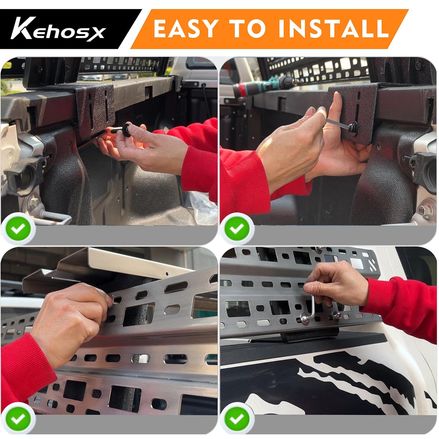 KEHOSX Adjustable Overland Bed Rack Truck Cargo Carrier | Compatible with Silverado/Colorado/Canyon/Sierra/S-10/Sonoma/Ram/F-150/F-250/F-350/Tundra/Titan/Ranger for Most Pickup