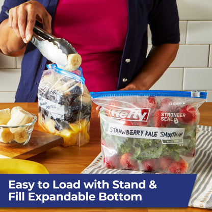 Hefty Slider Freezer Kitchen Storage Bags, Quart Size, 74 Count
