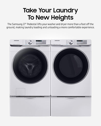 SAMSUNG 27-Inch Washer Dryer Pedestal Stand w/Pull Out Laundry Storage Drawer, Stainless Steel, WE402NW/A3, White & Shark AI Ultra Voice Control Robot Vacuum with Matrix Clean Navigation