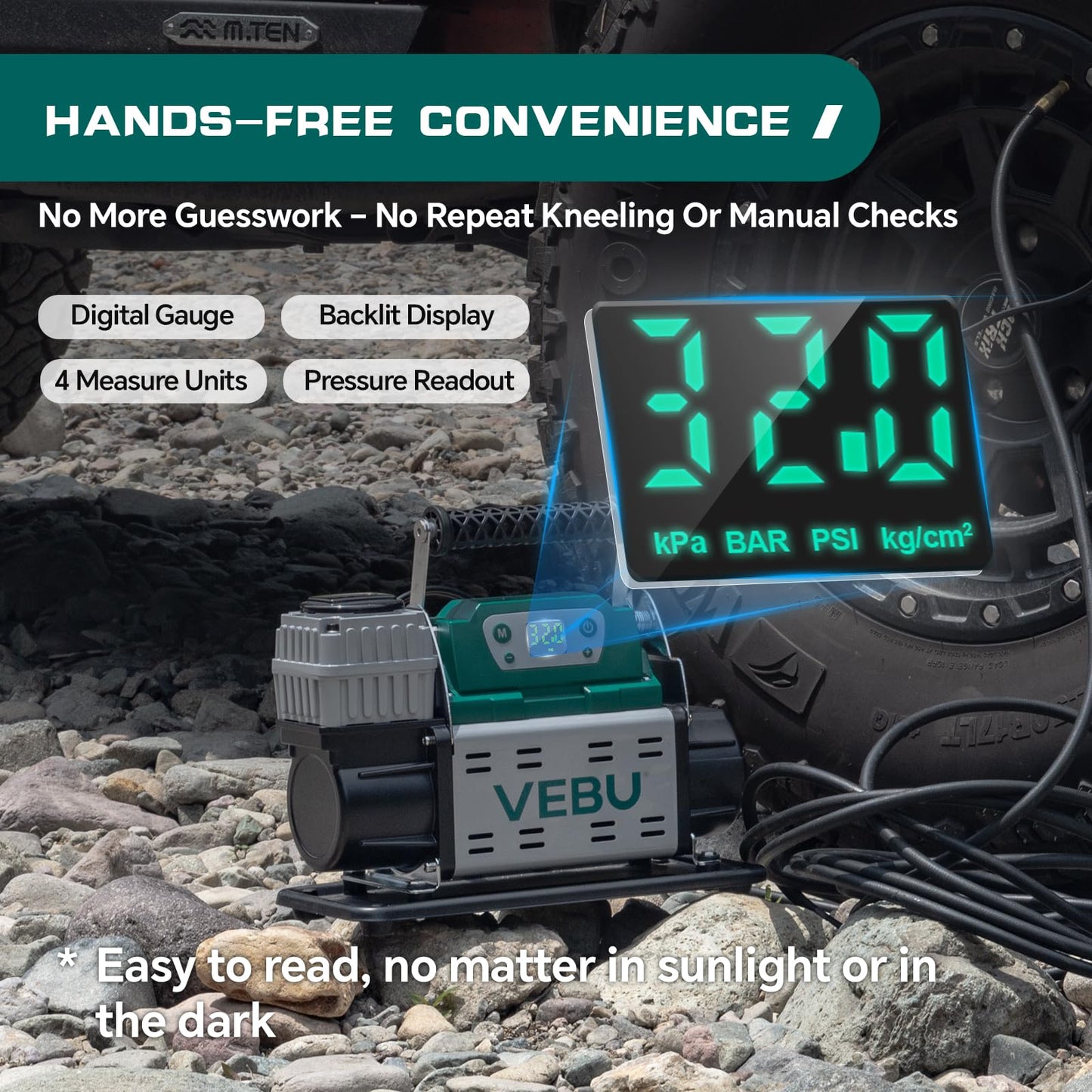 VEBU ‌RV Air Compressor 12V Tire Inflator, 150PSI with Auto Shut-off, Digital Display & Preset, 5.65CFM Fast Inflation for Off-road Vehicles, Trucks, SUVs, RVs, ATVs, Corded Electric