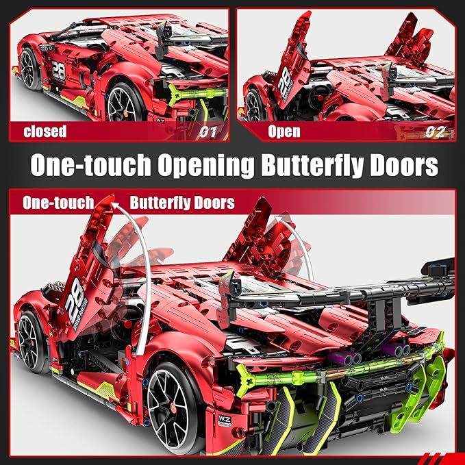 Remote Control Super Car Building Kits 1835PCS Technique Plated Race Car Building Set for Adults Men Teens - with 5 Fast Motors Electric Height Adjustment &amp Drift Spin Wheels