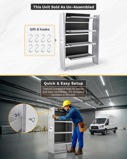 KRL PRODUCTS SV-3260 Steel Mid/High Roof Van Shelving Storage System Fits Transit, NV, Promaster and Sprinter, Van Shelving Units, 32''W * 60''H * 13''D