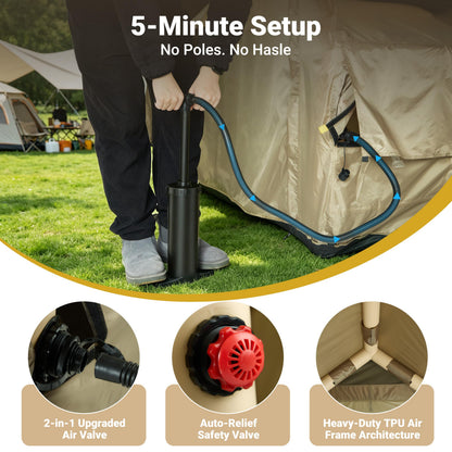 Inflatable Glamping Camping Tent 4-6 Person, 5 Min Quick Setup Tent with Pump, Waterproof Windproof Heavy Duty Oxford, Panoramic Skylight, 4 Season Family Outdoor Shelter
