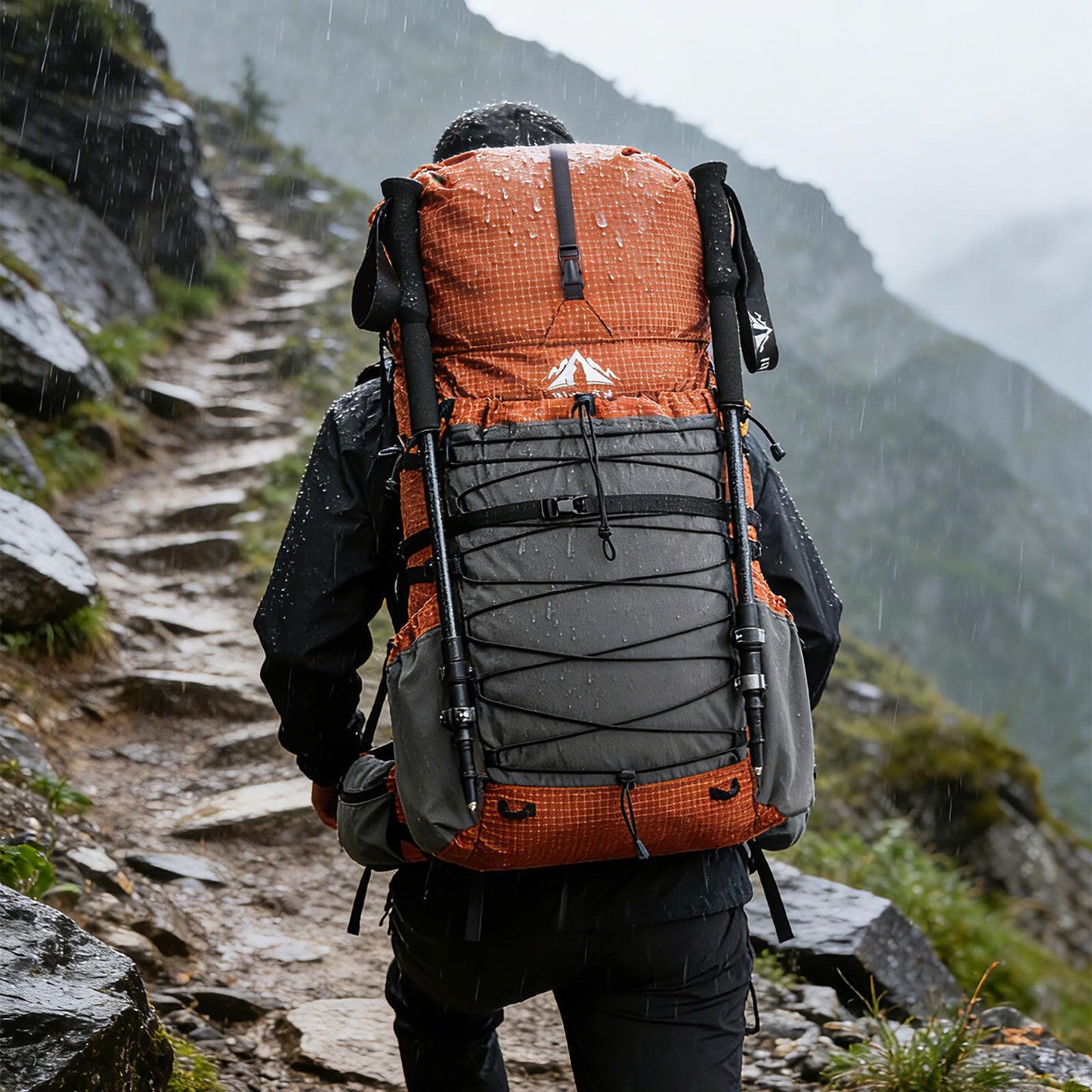 Night Cat Internal-frame Hiking Backpcack: 50L / 60L / 70L Roll Top Lightweight Travel Backpack with Rain Cover for Men Women Hiking Camping Backcpacking Orange Red