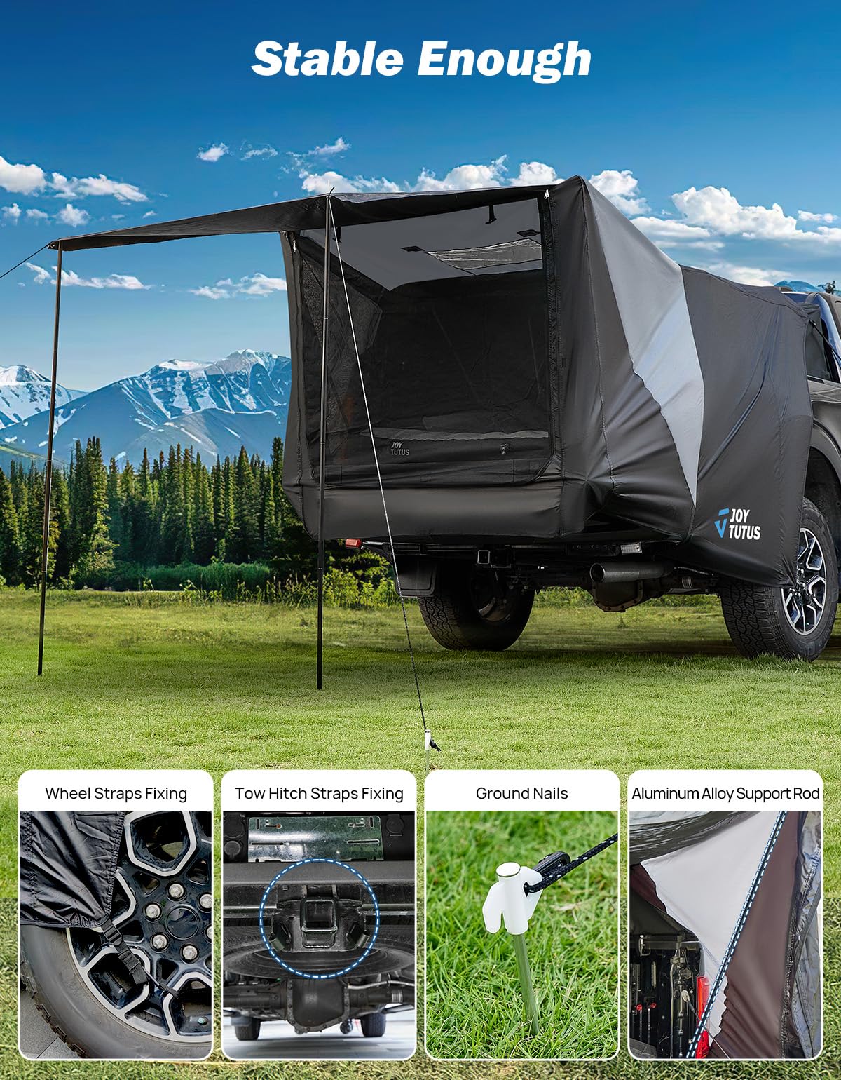 JOYTUTUS Truck Tent with Awning, Truck Bed Tailgate Tent Pickup Camping Tent Canopy (Only Fits Mid-Size Truck with Soft Hard Topper or Camper Shell)