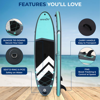 SereneLife XL Inflatable Stand Up Paddle Board – Extra-Wide, Pet & Family-Friendly SUP for Adults, Kids & Pets – Non-Slip Deck, Lightweight Stable Design, Premium Accessories - 440 lbs Capacity