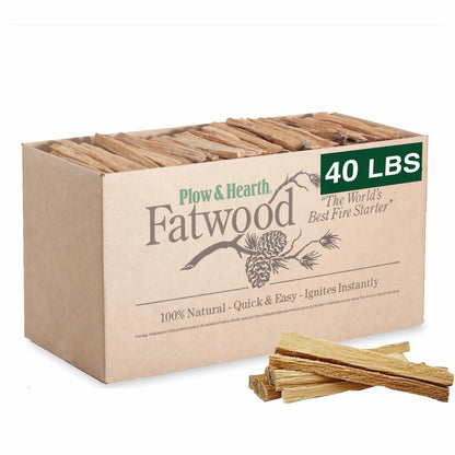 Plow & Hearth 40 LB Fatwood Fire Starter, Organic Kindling Sticks, Non Toxic All Natural Firestarters for Wood Stoves Fireplaces Campfires Fire Pits, Easy Ignition Fat Wood