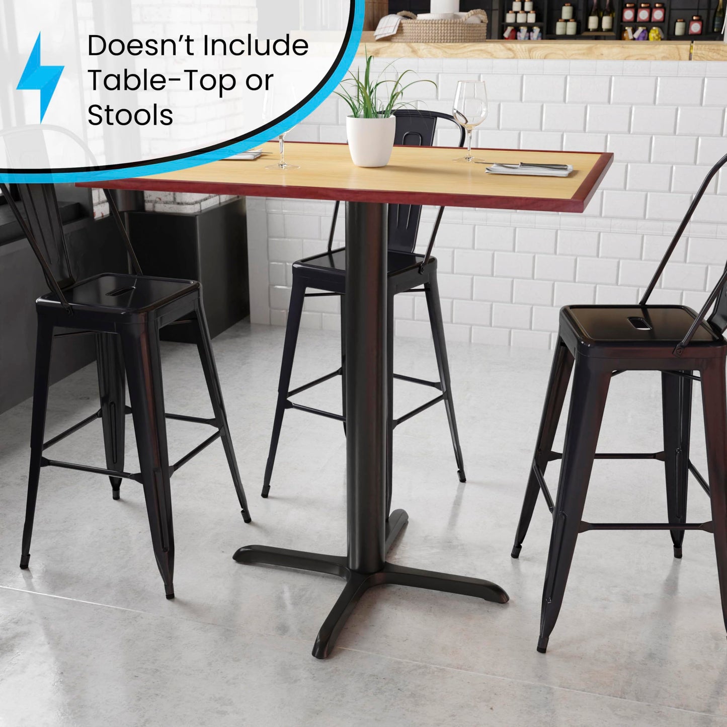 Flash Furniture Beverly 33'' x 33'' Restaurant Table X-Base with 4'' Dia. Bar Height Column, Black, Set of 1