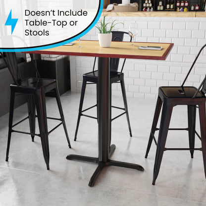 Flash Furniture Beverly 33'' x 33'' Restaurant Table X-Base with 4'' Dia. Bar Height Column, Black, Set of 1