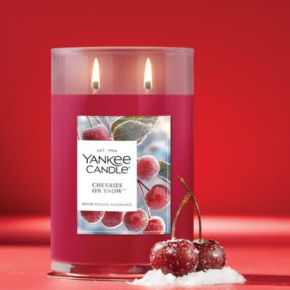 Yankee Candle Large Tumbler Scented Candle with up to 80 Hour Burn Time, Premium Plant Wax Blend for Consistent Burn, 20 oz Tumbler Candle with Room Filling Fragrance, Cherries on Snow