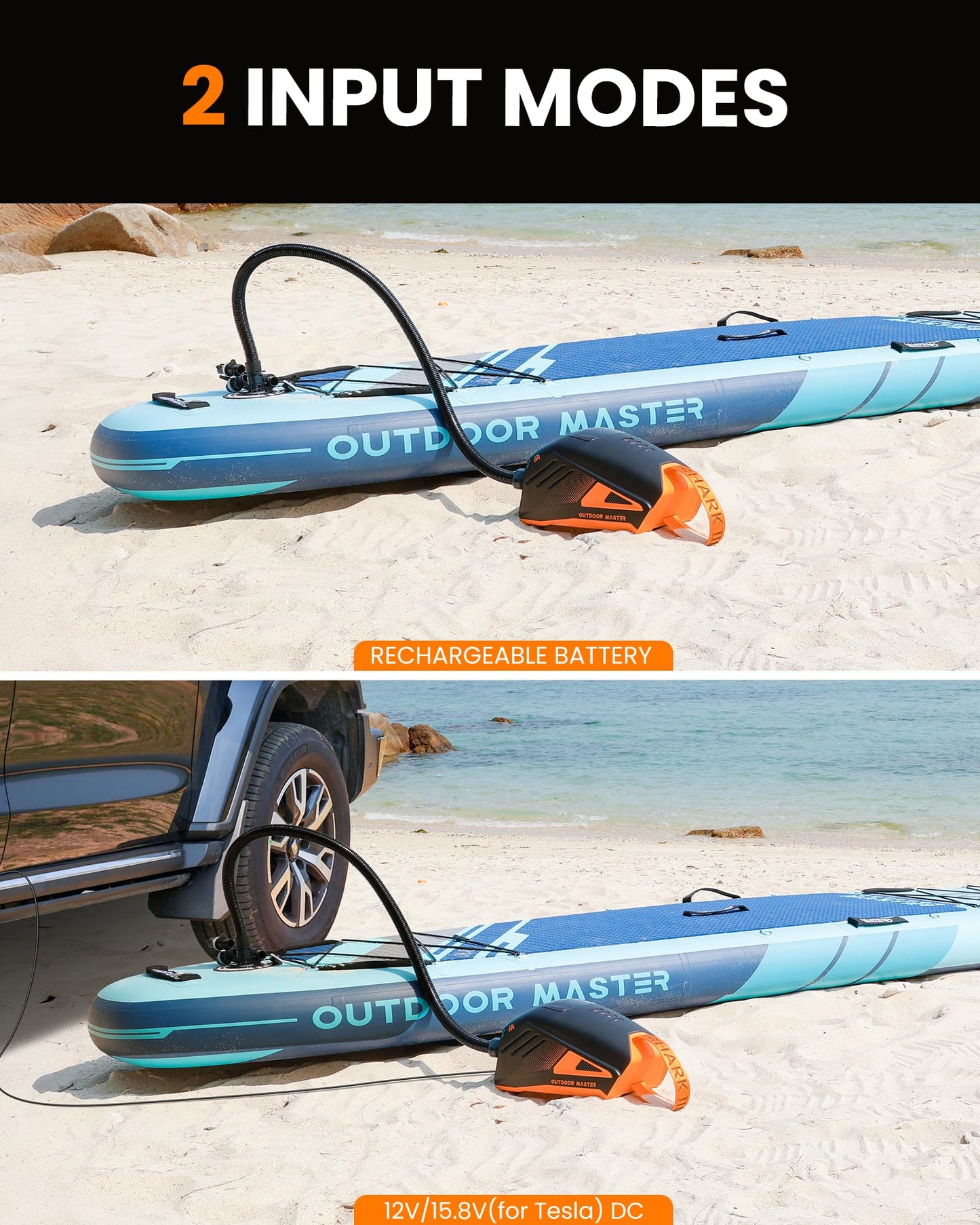 OutdoorMaster Shark 3 Paddle Board Pump Electric - 3'50" Fast Inflation, 20PSI 74Wh Rechargeable SUP Air Pump- Auto-Off & Deflation, 12V/15.8V DC & Type-C Input, 8 Nozzles for Inflatables, Boats,Kites