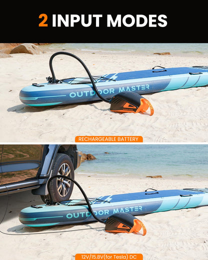 OutdoorMaster Shark 3 Paddle Board Pump Electric - 3'50" Fast Inflation, 20PSI 74Wh Rechargeable SUP Air Pump- Auto-Off & Deflation, 12V/15.8V DC & Type-C Input, 8 Nozzles for Inflatables, Boats,Kites