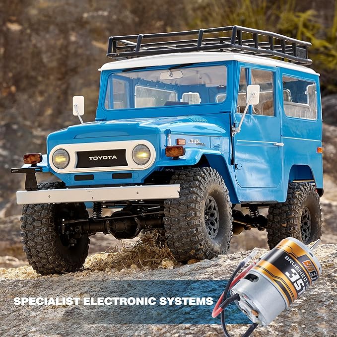 BEEZRC FMS 1/10 RC Crawler FJ40 Toyota Licensed RS 4WD 2.4G Model Rc Car Hobby 4x4 RC Rock Crawler Offroad RC Truck Remote Control Car with Transmitter for Adults (Blue) FMS11035RSBU