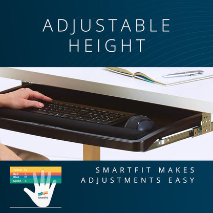 Kensington Keyboard Tray Under Desk, SmartFit Ergonomic Slide-Out Keyboard Drawer with Cable Management, Extra-Wide Height Adjustable Keyboard Holder, 24.5" x 11.75", Black K60004US