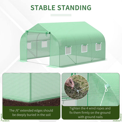 Outsunny 11.5' x 10' x 6.5' Outdoor Walk-in Greenhouse, Tunnel Green House with Roll-up Windows, Zippered Door, PE Cover, Heavy Duty Steel Frame, Green