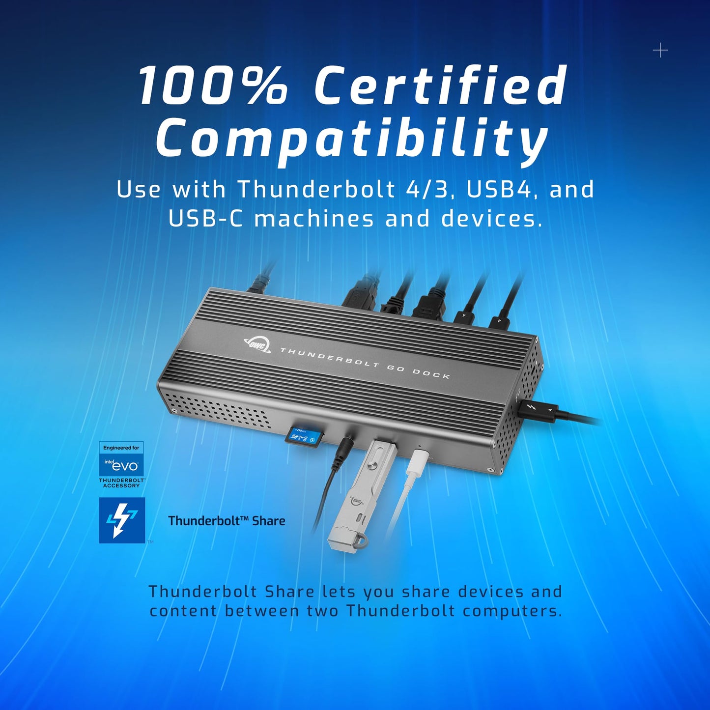 OWC Thunderbolt Go Dock, 11 Ports, Built in Power Supply, 90W Charging, TB4 (USB-C), USB, HDMI, 2.5GbE, SD, Also Compatible with USB-C Devices, Supports Thunderbolt Share