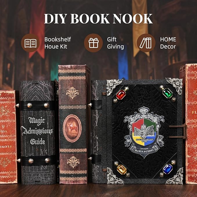 DIY Dollhouse Book Nook Kit with LED Light for Teens and Adults (Magic Admissions Guide)
