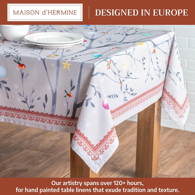 Maison d' Hermine Table Cloth Rectangle Table 100% Cotton 70 x 90 Inches Fall Tablecloth Reusable Everyday Use for Thanksgiving Christmas Decorations Dining Farmhouse Party (Fairy Christmas)