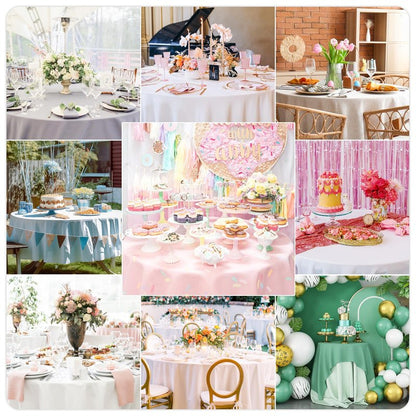 Mulbozy 2 Pcs Pink Gingham Round Tablecloth, 84 inches Disposable Plastic Pink and White Checkered Circle Table Covers for Baby Shower Wedding Bridal Shower Birthday Party Decorations