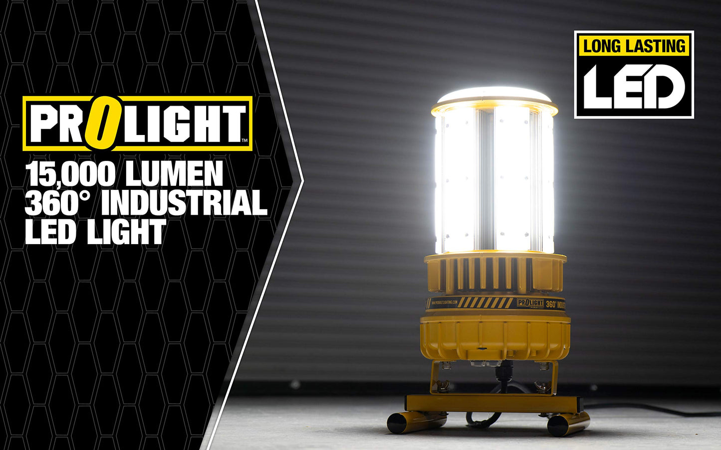Prolight 111508 360° Industrial LED Work Light Kit, Includes Floor Stand, Tripod Mount, Hook and Two Earth Magnets, 15,000 Lumens, 120 Watts, One Size, Yellow