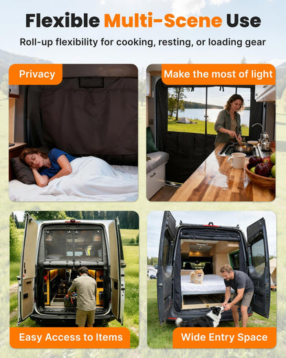 MELIPRON Van Bug Screen with Privacy Blackout Panel Fit for Mercedes Sprinter 2007-2025 High Roof Rear Door, Magnetic Self-Closing Mosquito Net Fly Screen for Van Life Camping