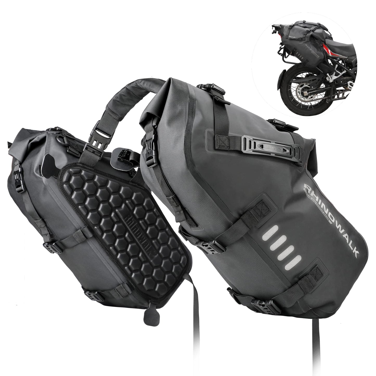 Rhinowalk Motorcycle Saddlebags 28L(14L*2) Waterproof Motorbike Side Bags, Travel Luggage Panniers with Shoulder Strap for Adventure & Sport Motorcycle Racks, 1 Pair