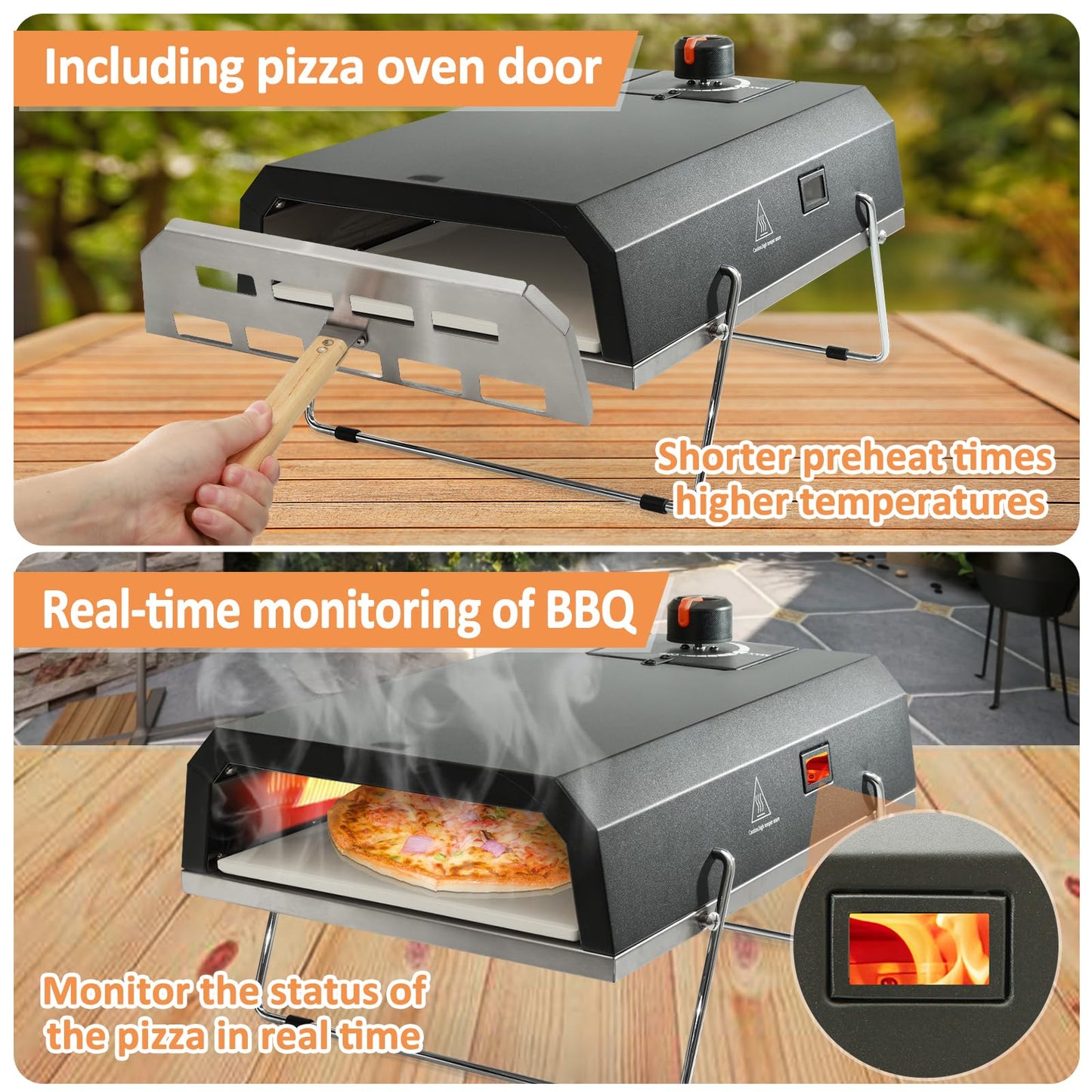 AJinTeby Outdoor Gas Pizza Oven, Portable Propane Pizza Maker with Stone Baffle Door Peel and Cutter Gas Cooker, Pizza Grilling Stove for Outdoor Indoor Kitchen, Grey