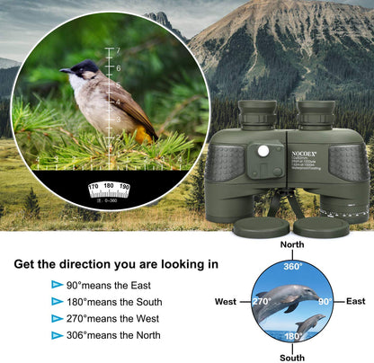 NOCOEX 10x50 Marine Binoculars for Adults, Military Binoculars Waterproof with Rangefinder Compass BAK4 Prism FMC Lens Fogproof for Navigation Boating Fishing Water Sports Hunting