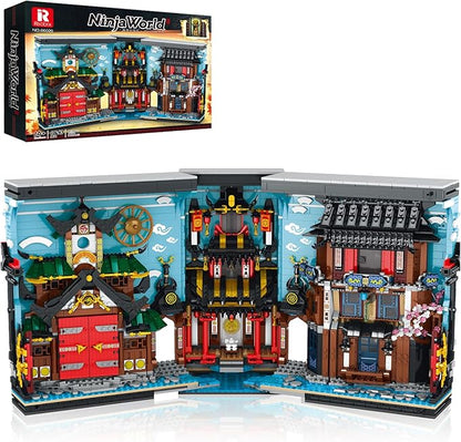 Reobrix Ninja-Themed Bookend Building Set with LED Lights - 2850PCS Book Nook Model Kit Bookshelf Decor for Adults 14+ STEM Gift for Anime Fans（66029）