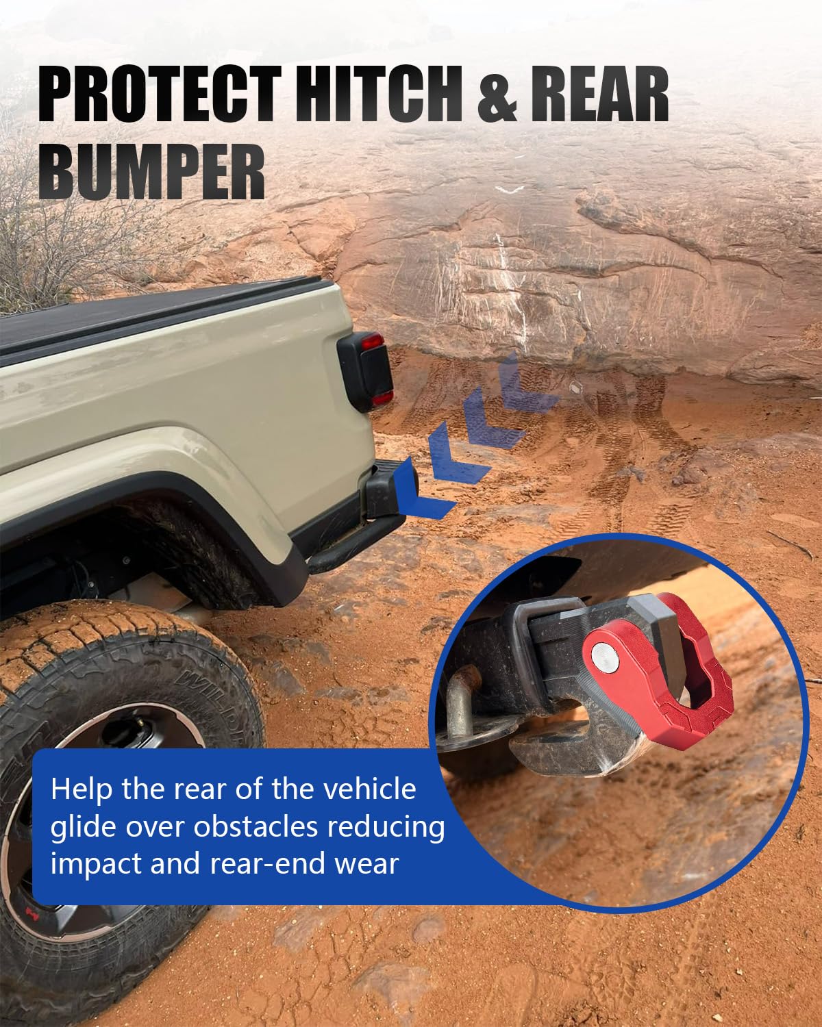 NORTHYUN 2" Hitch Slider with 3/4" Aluminum Red D-Ring Shackle, 7075 Aluminum Skid Plate for Hitch Protection & Off-Road Recovery, 45,000 LBS MBS Tow Recovery Point for 2" Receiver, Trucks SUVs