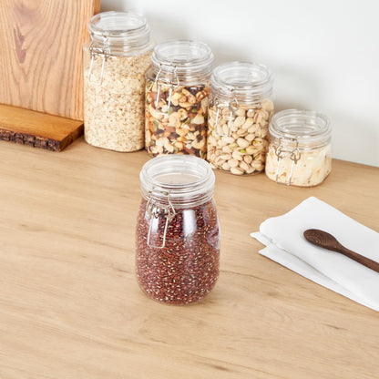 Restaurantware-Met Lux 39 Ounce Mason Jars, 20 Airtight Storage Jars With Lids - Rubber Gasket, Wide Mouth, Clear Plastic Round Canisters, Durable, For Kitchen And Pantry Storage Of Bulk Dry Food