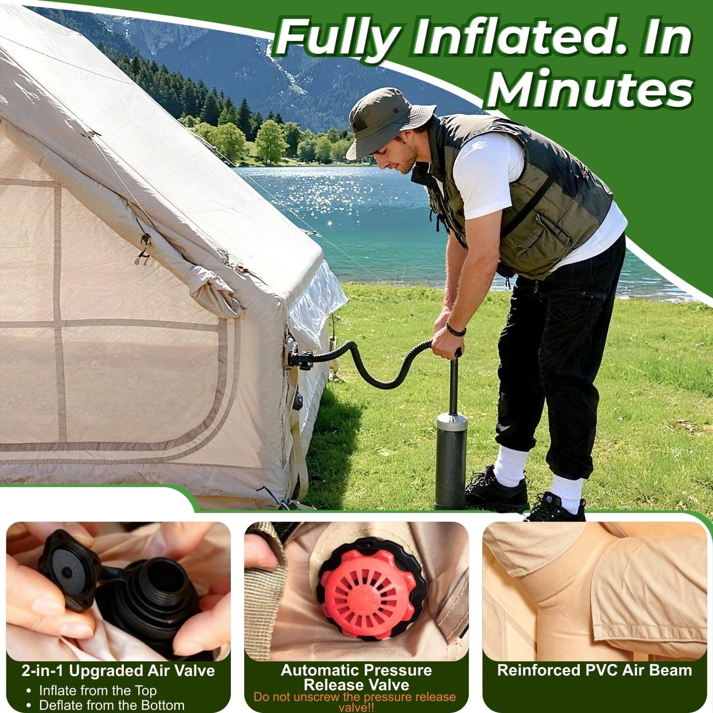AirOutelle 4-6 Person Inflatable Air Tent - 4 Season Family Camping Tent with 3000mm Waterproof & Quick Setup Under 5 Mins, Includes Manual Pump, Storage Bag & Stakes