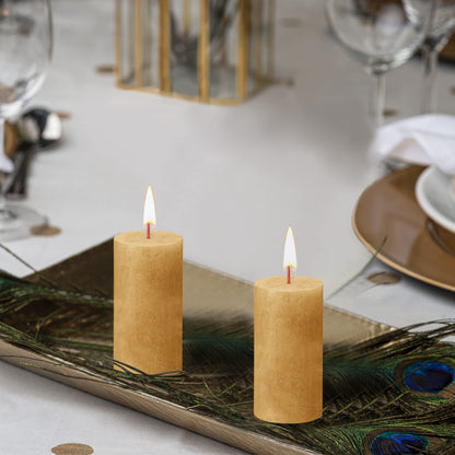 BOLSIUS 4 Pack Yellow Rustic Pillar Candles - 2 X 4 Inches - Premium European Quality - Includes Natural Plant-Based Wax - Unscented Dripless Smokeless 30 Hour Party Décor and Wedding Candles