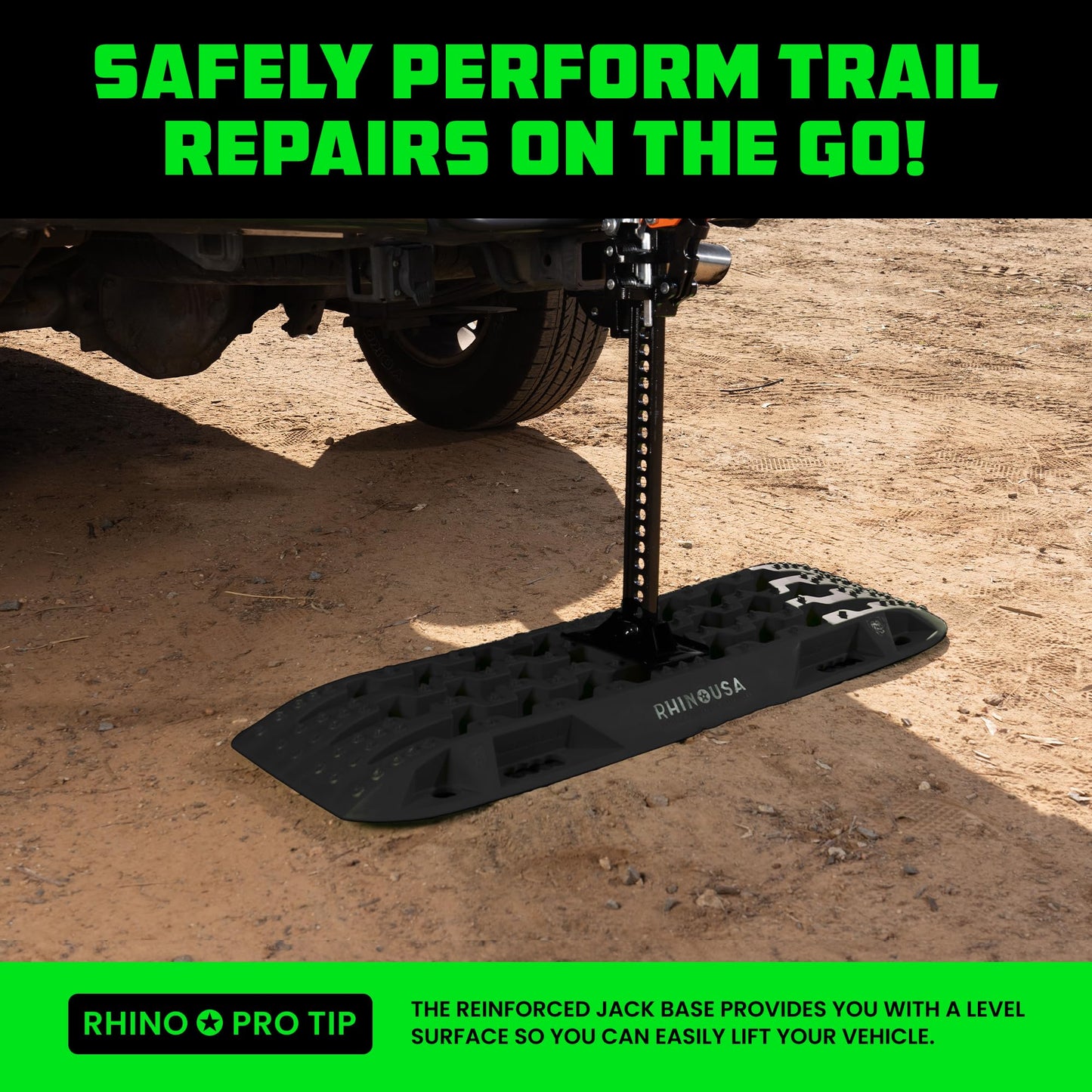 Rhino USA Off-Road Recovery Traction Boards - 2 Pack Ultimate Tire Traction Mountable Mats for 4X4 Vehicles in Sand, Mud & Snow. Heavy Duty Zipper Carry Bag and Leashes Included - (Black)