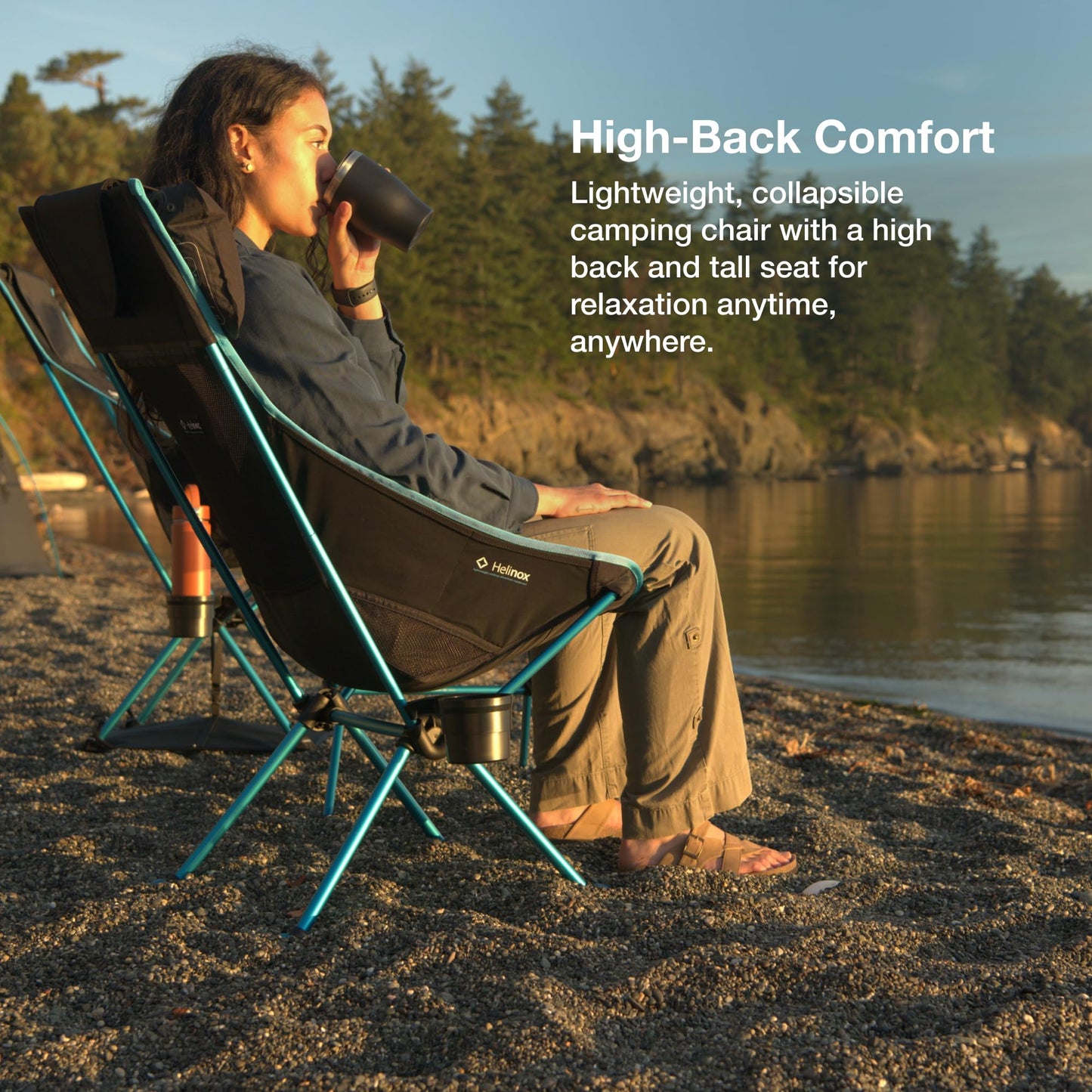 Helinox Sunset Chair Lightweight High-Back Collapsible Camping Chair Blackout, 3.4Ibs Outdoor Chairs, Picnic Chair, Portable Camping Chair, with Side Pockets