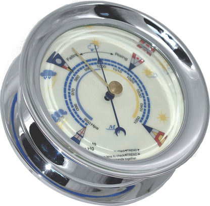 MASTER-MARINER American Voyager Collection, Nautical Windlass Gift Set, 5.85” Diameter Clock and Barometer Instruments, Chrome Finish, Ivory Signal Flag dial