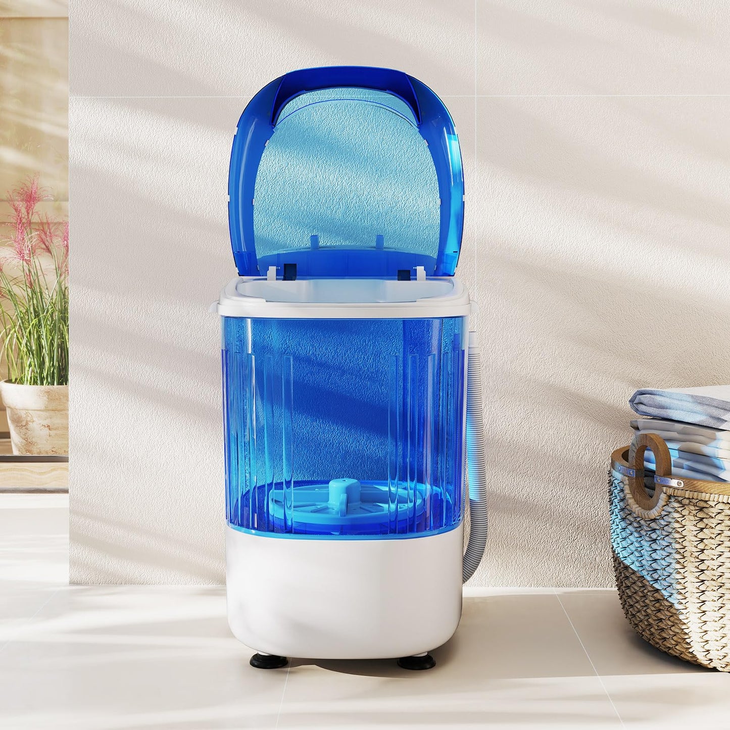 Giantex Portable Mini Washing Machine, 5.5 lbs Capacity Small Compact Laundry Washer with Spin Tub & Drain Hose, Semi-automatic Washer Machine for Apartment Dorms RV Home (Blue)