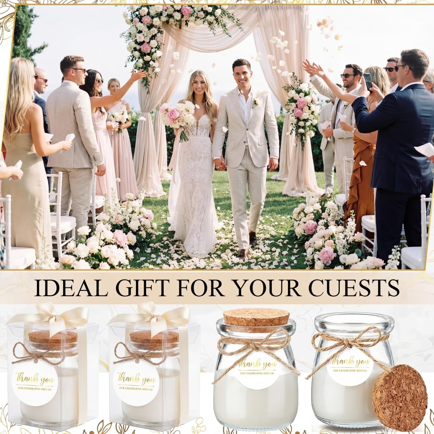 MTLEE 20 Sets Wedding Candle for Guests Beige Thank You Candles Gift Bulk Glass Jars Scented Soy Wax with Clear Gift Box for Bridesmaid Groomsman Bridal Shower Housewarming Party Favors