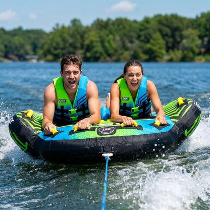 OST Outdoor 2 Person Towable Tube for Boating, Deck Style Boat Tube with Wing & Center Fin Design, Water Sports Inflatable Towables Tubes for Boats to Pull, Heavy Duty Boat Towable