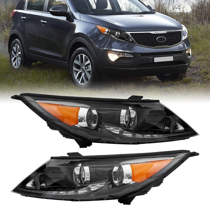 YOOCOO Headlight Assembly Compatible with 2013 2014 2015 2016 KIA Sportage Halogen Headlamp with LED DRL Transparent Lens Replacement Driver and Passenger Side